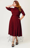 Unique Vintage 1950s Burgundy Turtleneck Midi Dress curvy pinup