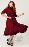Unique Vintage 1950s Burgundy Turtleneck Midi Dress plus sized
