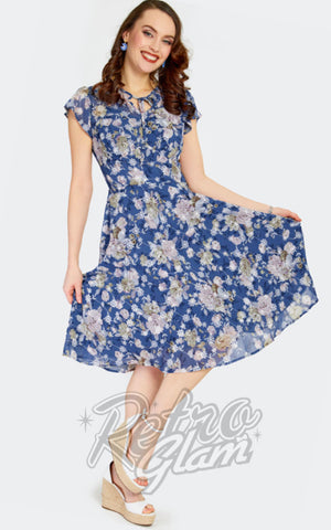 Voodoo Blue Lace floral Dress 50s