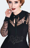Voodoo Vixen Bat Collar & Web Lace Dress detail