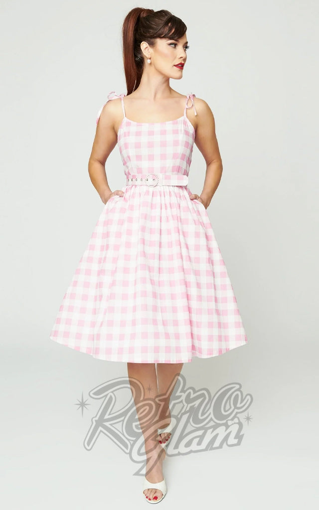 Unique Vintage Pink & White Gingham Bobbie Swing Dress