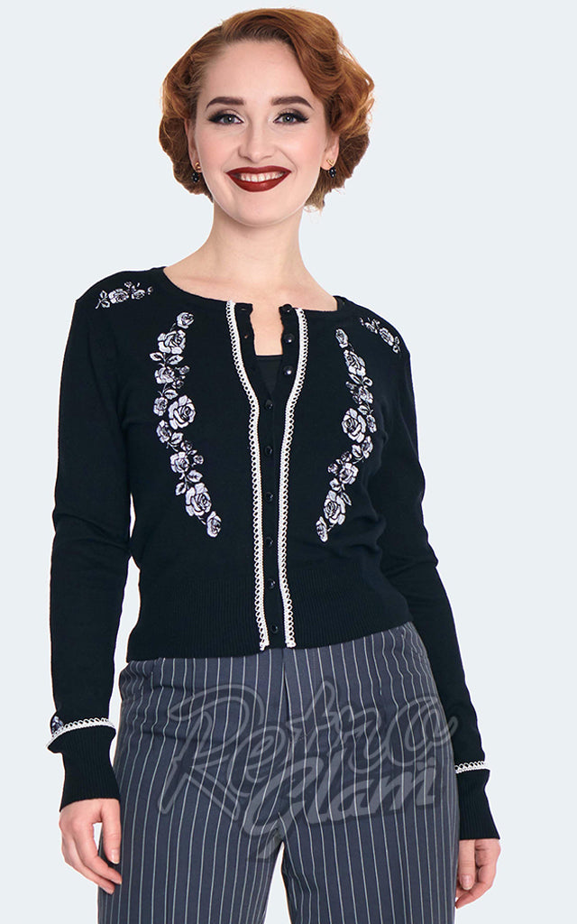 Voodoo Vixen B&W Floral Embroidered Cardigan