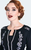 Voodoo Vixen B&W Floral Embroidered Cardigan detail