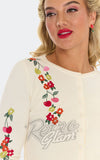 Voodoo Vixen Colourful Cherries Ivory Cardigan detail