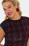 Voodoo Vixen Cherry Knitted Sweater in Black detail