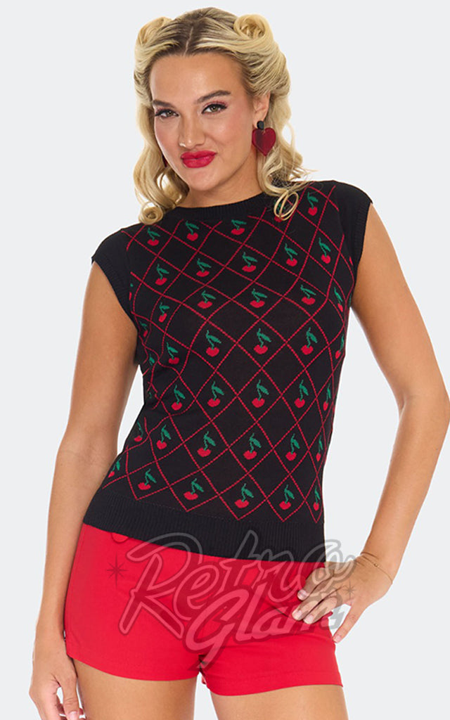 Voodoo Vixen Cherry Knitted Sweater in Black