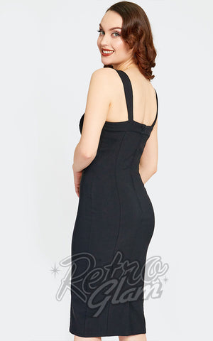 Voodoo Vixen Crossed Strap Pencil Dress in Black BACK