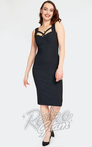 Voodoo Vixen Crossed Strap Pencil Dress in Black