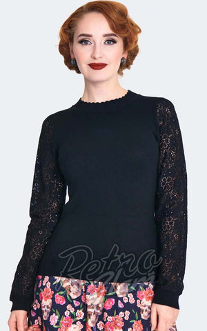 Voodoo Vixen Lace Sleeve Pullover in Black