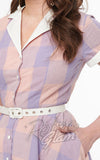 Unique Vintage Lavender & Pink Buffalo Check Shirt Dress detail