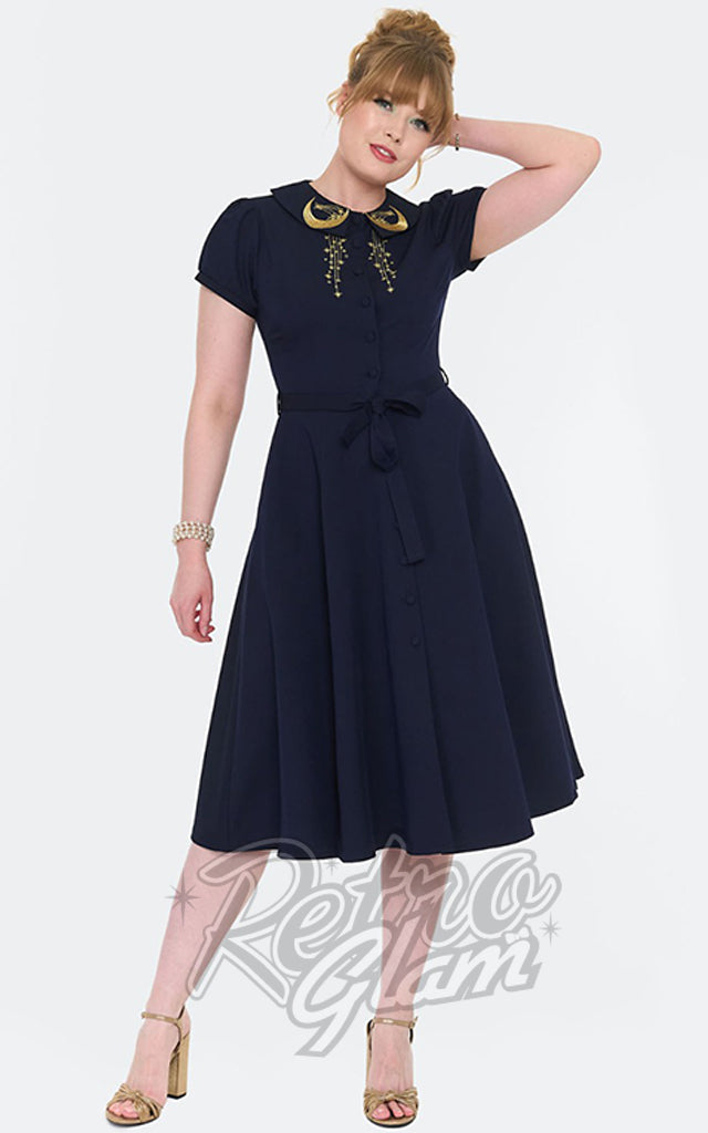 Voodoo Vixen Moons & Stars Dress in Navy - Pre-Order