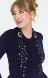 Voodoo Vixen Gold Moon & Stars Cardigan in Navy 