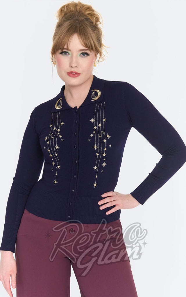 Voodoo Vixen Moon & Stars Cardigan in Navy - Pre-Order