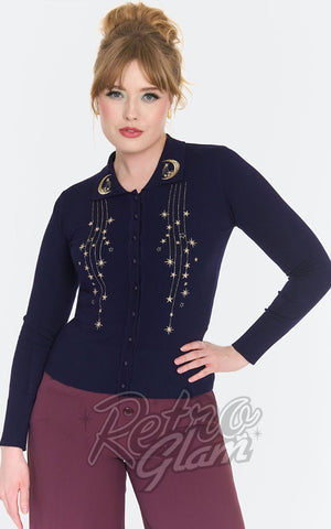 Voodoo Vixen Moon & Stars Cardigan in Navy