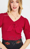 Voodoo Vixen Tie Front 3/4 Sleeve Top in Red western