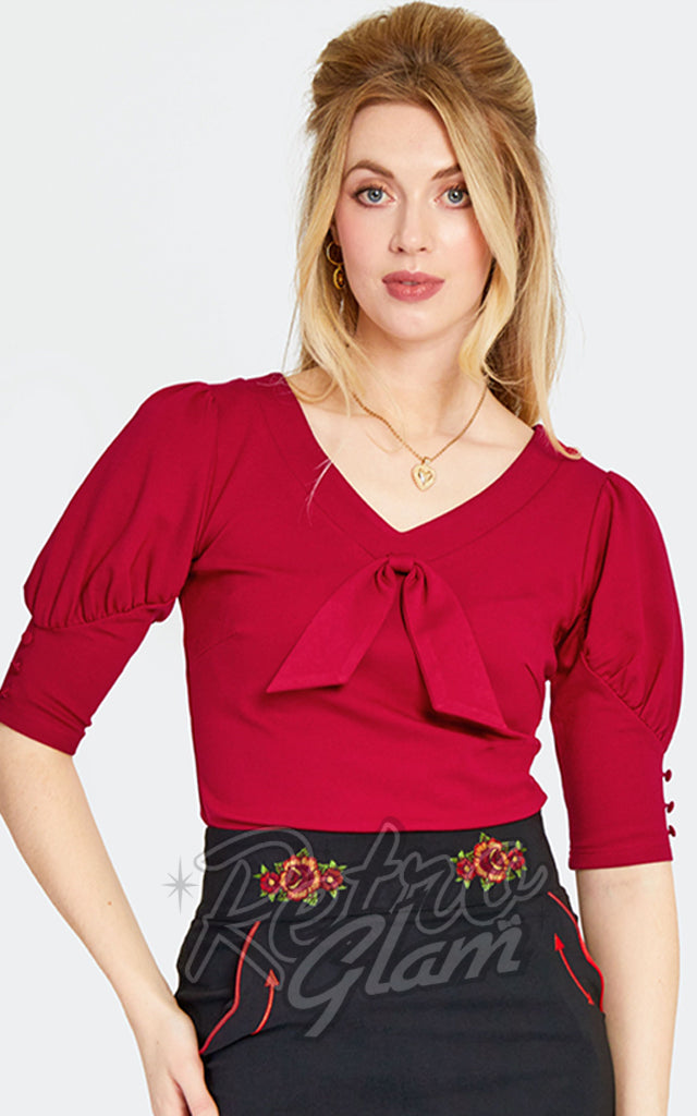 Voodoo Vixen Tie Front 3/4 Sleeve Top in Red