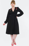 Voodoo Vixen Rose Embroidery Black Long Sleeve Dress