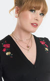 Voodoo Vixen Rose Embroidery Black Long Sleeve Dress detail