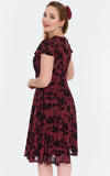 Voodoo Vixen Burgundy 40's Dress in Flocked Roses back