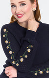 Voodoo Vixen Navy Floral Sleeve Sweater etail