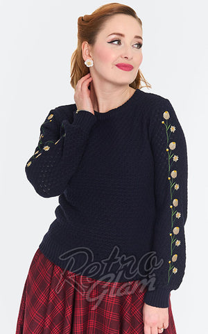 Voodoo Vixen Navy Floral Sleeve Sweater