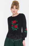 Voodoo Vixen Black Sweater with Embroidered Roses