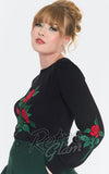 Voodoo Vixen Black Sweater with Embroidered Roses side