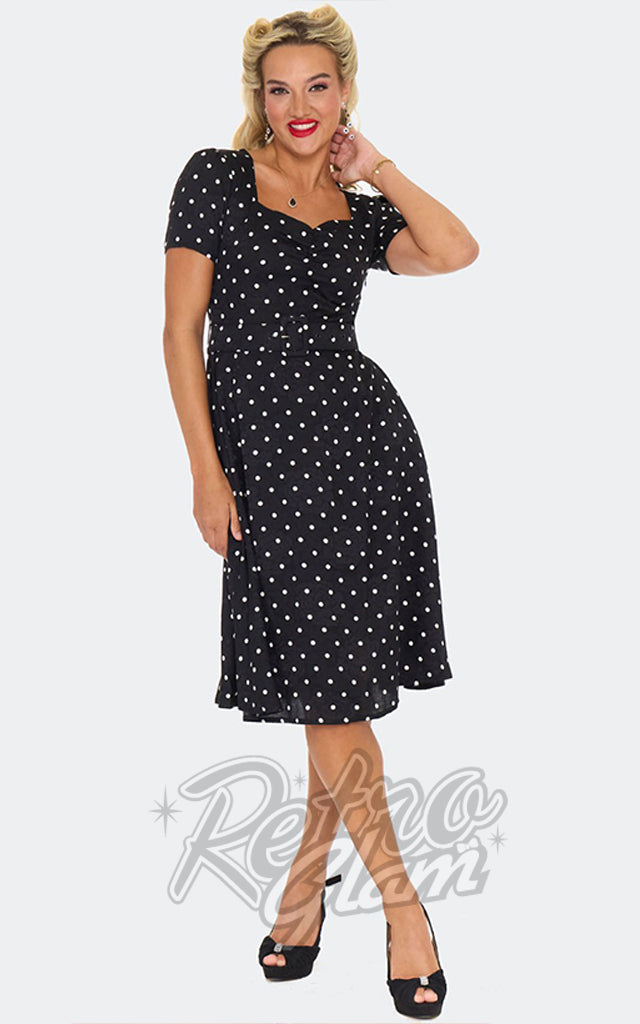Voodoo Vixen B & W Polka Dot & Floral Sweetheart Dress
