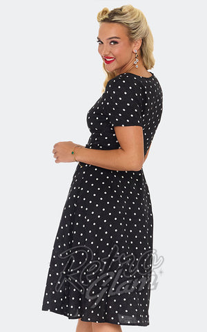 Voodoo Vixen B & W Polka Dot & Floral Sweetheart Dress back