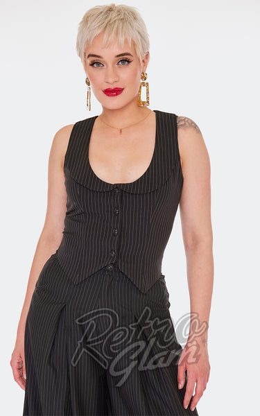 Voodoo Vixen Pinstripe Button-Up Vest – Retro Glam