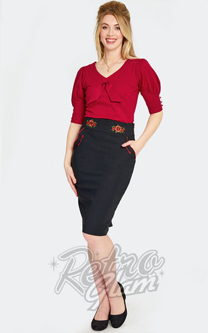 Voodoo Vixen Western Rose Pencil Skirt