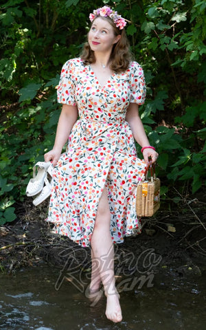 Voodoo Vixen Floral & Cherries Wrap Midi Dress