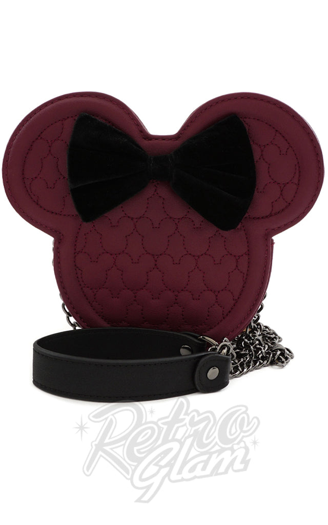 Loungefly x Disney Minnie Mouse Head Maroon Quilted Crossbody Bag