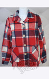 Astro Bettie 1940's Button Down Jacket in Red Plaid blue