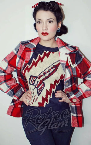 Astro Bettie 1940's Button Down Jacket in Red Plaid