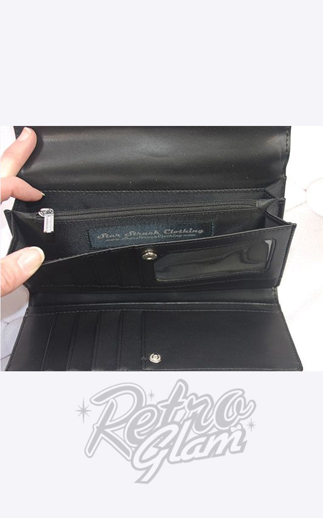 Astro Bettie Tri Fold Wallet in Shiny Black – Retro Glam