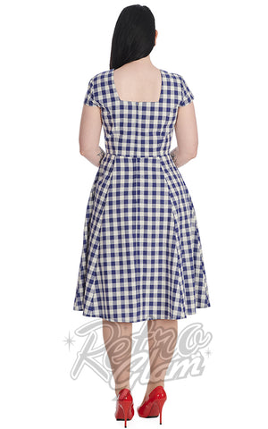 Banned Row Boat Date Check Swing Dress in Blue back