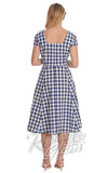Banned Row Boat Date Check Swing Dress in Blue gingham back