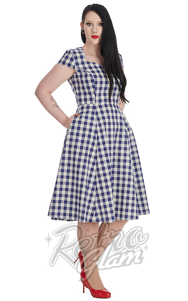 Banned Row Boat Date Check Swing Dress in Blue - L & XL left only