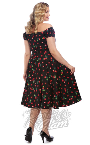 Collectif Dolores Doll Dress in Cherry Print plus sized back