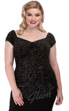 Collectif Dolores Top in Black Glitter Drops Velvet pinup