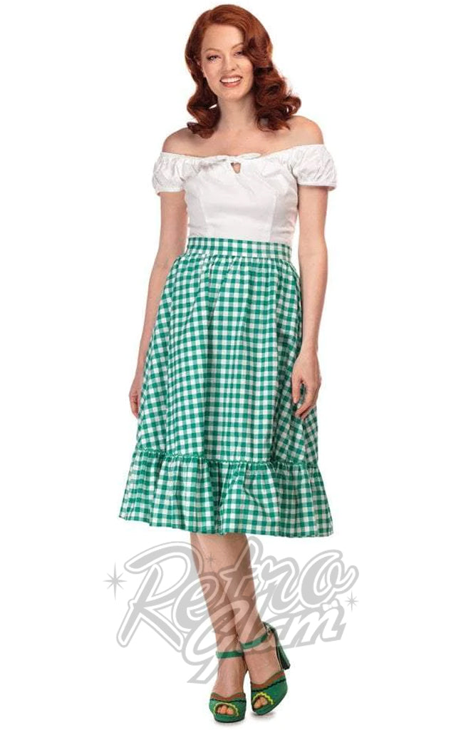 Collectif Katherine Skirt in Green Gingham - L left only