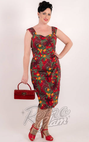 Collectif Kulala Pencil Dress in Jungle Floral Print plus sized
