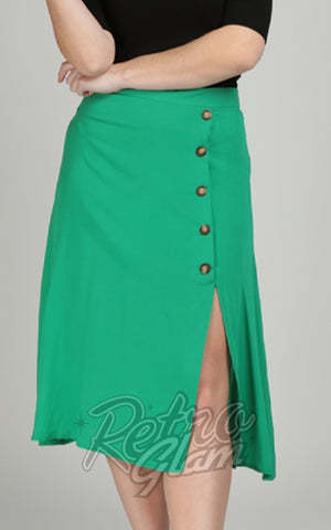 Collectif Madison A-Line Skirt in Green detail