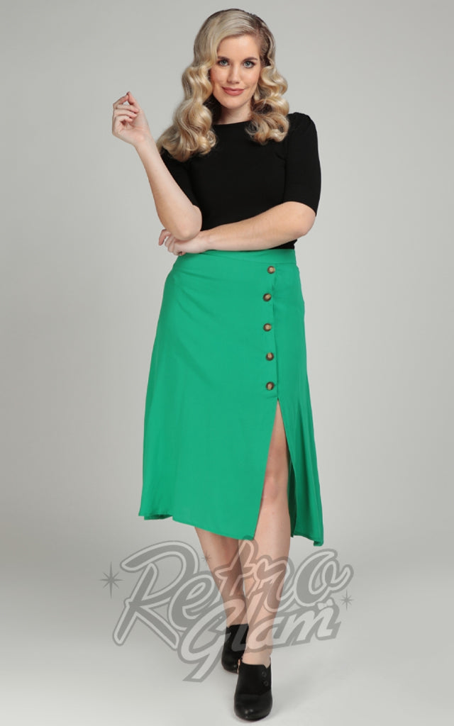 Collectif Madison A-Line Skirt in Green - L & XL left
