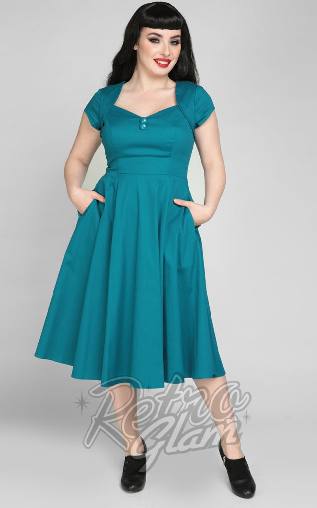 Collectif Nell Swing Dress in Teal - M,L,3XL left