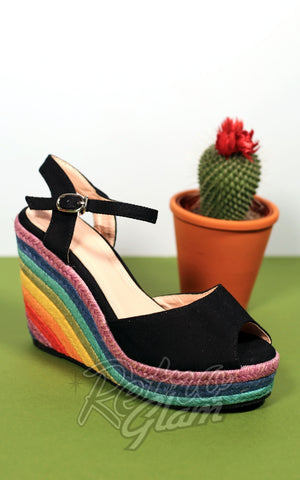 Collectif Lulu Hun Sue Rainbow Wedge Shoes