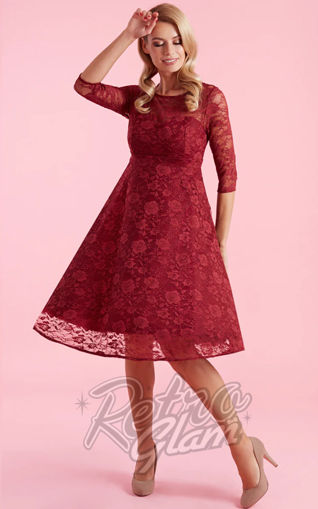 Dolly and Dotty Madeline Lace Dress in Burgundy
