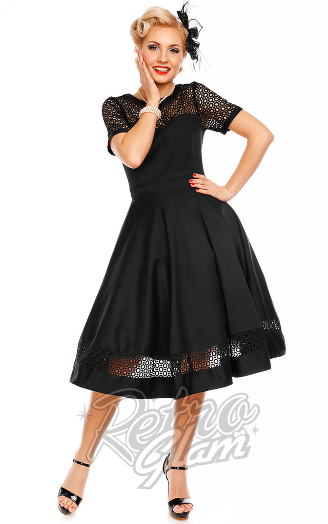 Dolly and Dotty Tess Lace Sleeved Dress in Black - XL left only