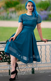 Dolly and Dotty Tess Lace Sleeved Dress in Peacock Blue pinup